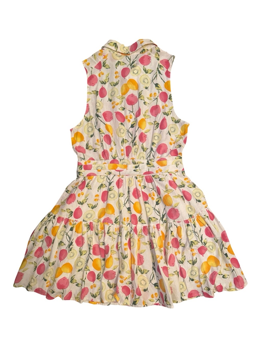 Cynthia Rowley NWT Fruit Print Sleeveless Belted Tiered Shirt Dress Size 10 - Picture 2 of 3